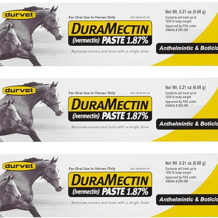 DuraMectin Ivermectin Paste 1.87% Horse Wormer 1 Tube (for Horses only)