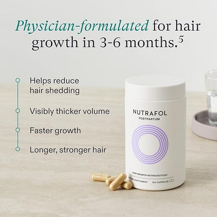 Nutrafol Postpartum Hair Growth Supplements, Clinically Tested for Visibly Thicker Hair and Less Shedding, Breastfeeding-friendly - 1 Month Supply