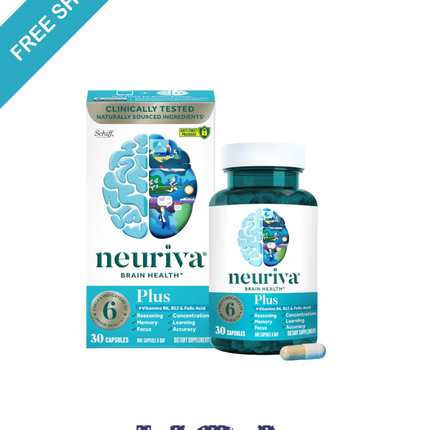 NEURIVA Plus Brain Supplement for Memory and Focus Clinically Tested Nootropics for Concentration for Mental Clarity, Cognitive Enhancement Vitamins B6, B12, Phosphatidylserine 30 Capsules