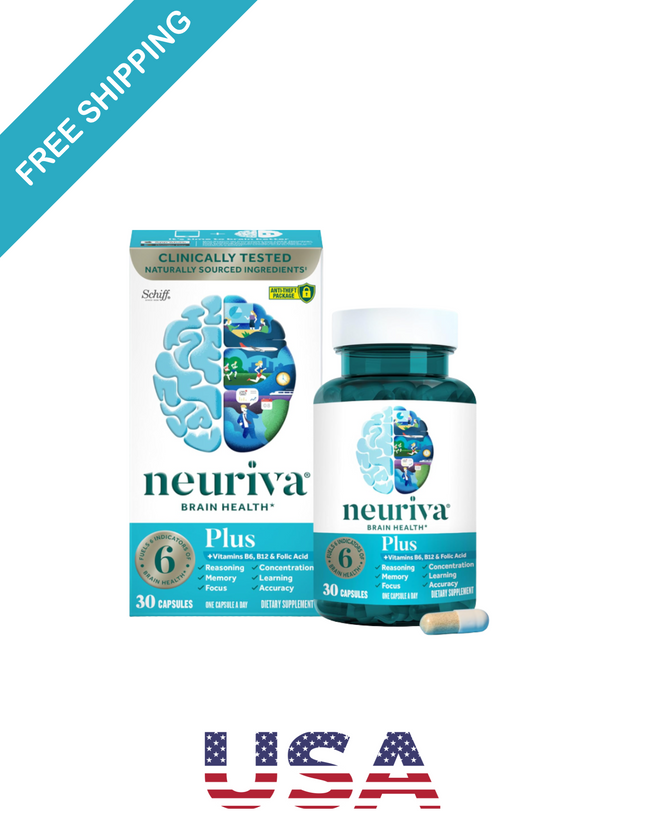 NEURIVA Plus Brain Supplement for Memory and Focus Clinically Tested Nootropics for Concentration for Mental Clarity, Cognitive Enhancement Vitamins B6, B12, Phosphatidylserine 30 Capsules