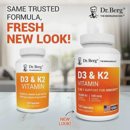 Dr. Berg's D3 & K2 Vitamin, 10,000 IU, 100 mcg per serving, 120 Capsules Free Shipping