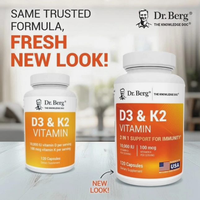 Dr. Berg's D3 & K2 Vitamin, 10,000 IU, 100 mcg per serving, 120 Capsules Free Shipping