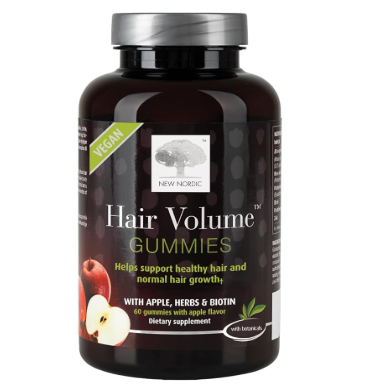 NEW NORDIC Hair Volume Gummies, 2500 mcg Biotin, Daily Hair Vitamins Supplement to Support Hair Skin & Nails, Vegan, 60 Count