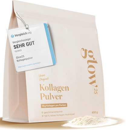 Glow25® Collagen Powder [450g] - Our Original - Collagen Hydrolysate - Peptides Type 1 and 3 - Good Solubility - Neutral