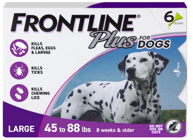 FRONTLINE Plus for Large Dogs (45–88 lbs) – Effective Flea and Tick Control, 6 Treatments