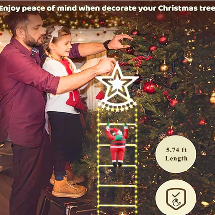 1.75m LED Santa Ladder Lights – 8-Mode Christmas Fairy Lights with Timer (Warm White)