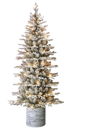 Puleo International 6ft Pre-Lit Arctic Fir Pencil Tree – 120 Warm Lights, Flocked Branches & Sturdy Metal Stand
