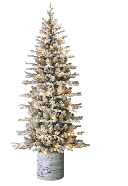 Puleo International 6ft Pre-Lit Arctic Fir Pencil Tree – 120 Warm Lights, Flocked Branches & Sturdy Metal Stand