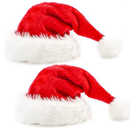 2pcs Fluffy Red Santa Hats Set with Plush Brim and Liner for Adults Men Women - Christmas, New Year Party Supplies & Gifts