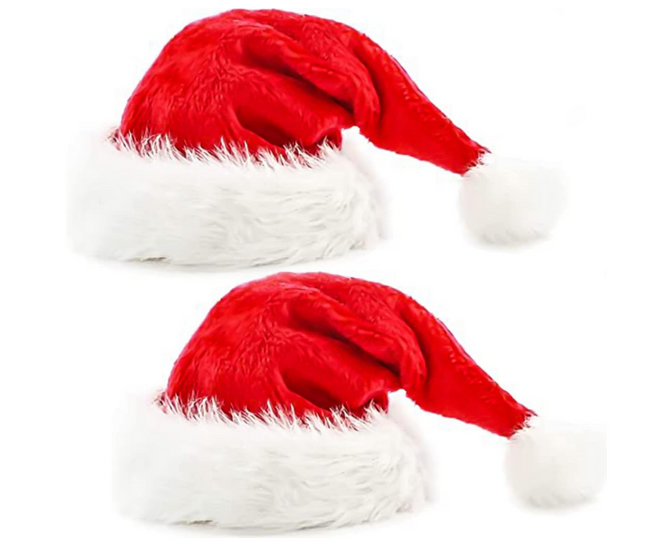 2pcs Fluffy Red Santa Hats Set with Plush Brim and Liner for Adults Men Women - Christmas, New Year Party Supplies & Gifts
