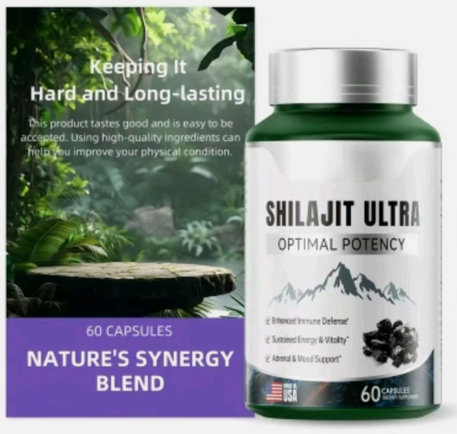 Flynew Shilajit Ultra Optimal Potency For Stamina, Immune Support 1300mg 60 Caps