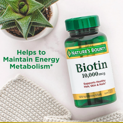 Nature's Bounty Biotin 10000 mcg, Supports Healthy Hair - Skin and Nails - Rapid Release Softgels - 120 Ct