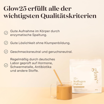 Glow25® Collagen Powder [450g] - Our Original - Collagen Hydrolysate - Peptides Type 1 and 3 - Good Solubility - Neutral