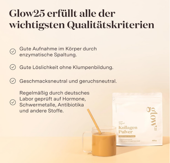 Glow25® Collagen Powder [450g] - Our Original - Collagen Hydrolysate - Peptides Type 1 and 3 - Good Solubility - Neutral