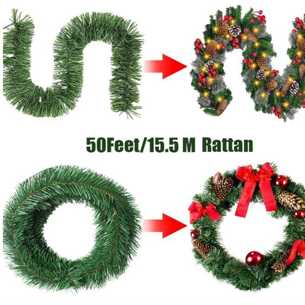 DERAYEE 15.5m Artificial Christmas Garland – Fir Wreath Garland for Home, Porch & Party Decor