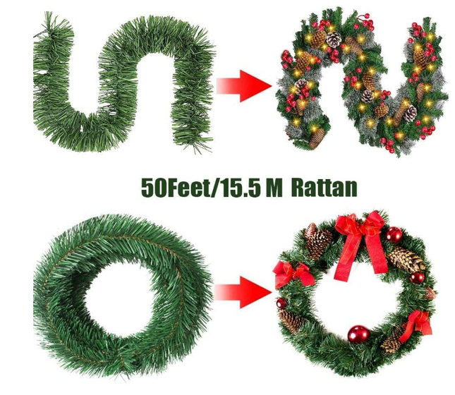 DERAYEE 15.5m Artificial Christmas Garland – Fir Wreath Garland for Home, Porch & Party Decor