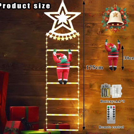 1.75m LED Santa Ladder Lights – 8-Mode Christmas Fairy Lights with Timer (Warm White)