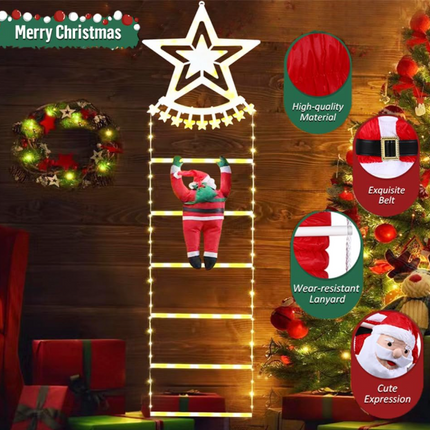 1.75m LED Santa Ladder Lights – 8-Mode Christmas Fairy Lights with Timer (Warm White)