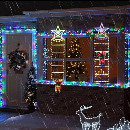 1.75m LED Santa Ladder Lights – 8-Mode Christmas Fairy Lights with Timer (Warm White)