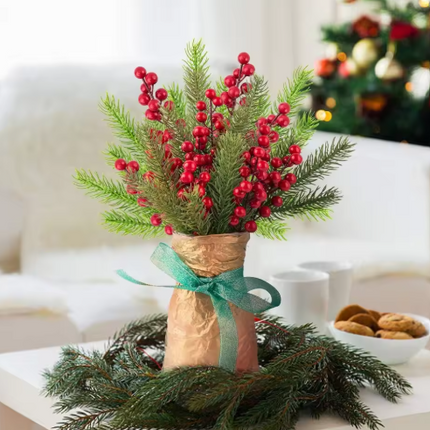 10Pcs Christmas Decoration Artificial Pine Branches Holly Berries Red Berry Branches for Christmas Tree Wreath Gifts Decoration