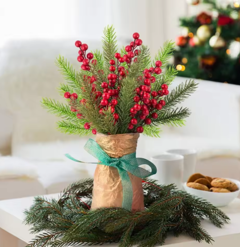 10Pcs Christmas Decoration Artificial Pine Branches Holly Berries Red Berry Branches for Christmas Tree Wreath Gifts Decoration