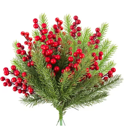10Pcs Christmas Decoration Artificial Pine Branches Holly Berries Red Berry Branches for Christmas Tree Wreath Gifts Decoration