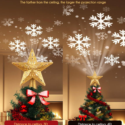 Christmas Star Tree Topper – LED Snowflake Projector Light for Holiday Tree Décor