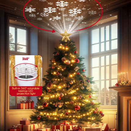 Christmas Star Tree Topper – LED Snowflake Projector Light for Holiday Tree Décor