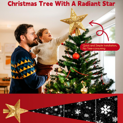 Christmas Star Tree Topper – LED Snowflake Projector Light for Holiday Tree Décor
