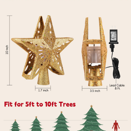 Christmas Star Tree Topper – LED Snowflake Projector Light for Holiday Tree Décor