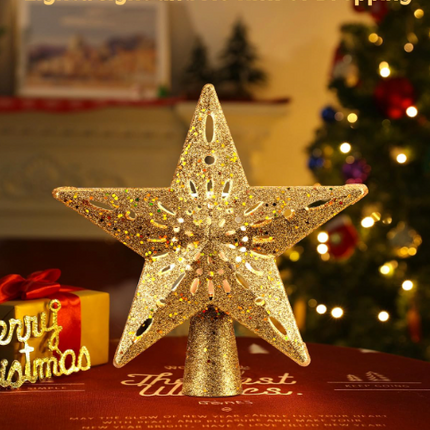 Christmas Star Tree Topper – LED Snowflake Projector Light for Holiday Tree Décor