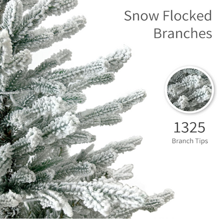 Puleo International 6ft Pre-Lit Arctic Fir Pencil Tree – 120 Warm Lights, Flocked Branches & Sturdy Metal Stand