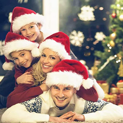 2pcs Fluffy Red Santa Hats Set with Plush Brim and Liner for Adults Men Women - Christmas, New Year Party Supplies & Gifts