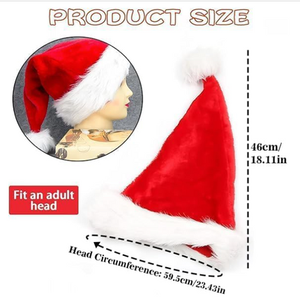 2pcs Fluffy Red Santa Hats Set with Plush Brim and Liner for Adults Men Women - Christmas, New Year Party Supplies & Gifts