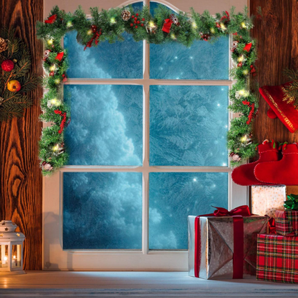 MorTime 9ft LED Christmas Garland – Pinecones, Red Berries, Bows & Ornaments with 50 Warm Lights, 180 Tips