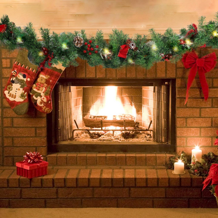 MorTime 9ft LED Christmas Garland – Pinecones, Red Berries, Bows & Ornaments with 50 Warm Lights, 180 Tips