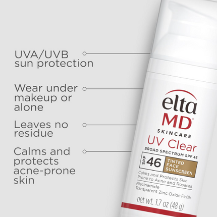 EltaMD UV Clear Tinted Sunscreen SPF 46 | Oil-Free Zinc Oxide Formula | Dermatologist-Approved Daily Protection