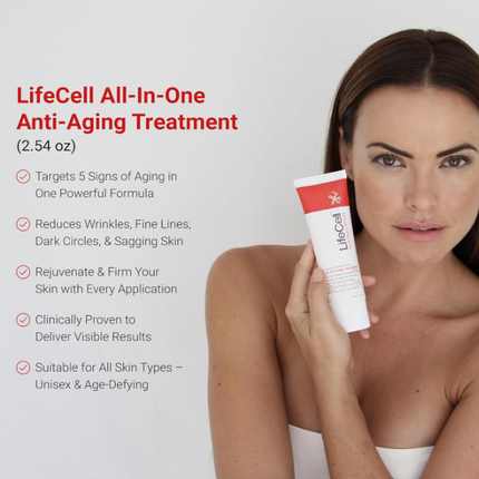 LifeCell All-in-One Anti-Aging Treatment (2.54oz) | Smooths Wrinkles, Fine Lines & Dark Circles | Enriched with Retinol, Vitamin C, DMAE & Hyaluronic Acid | Fragrance-Free & Suitable for All Skin Types