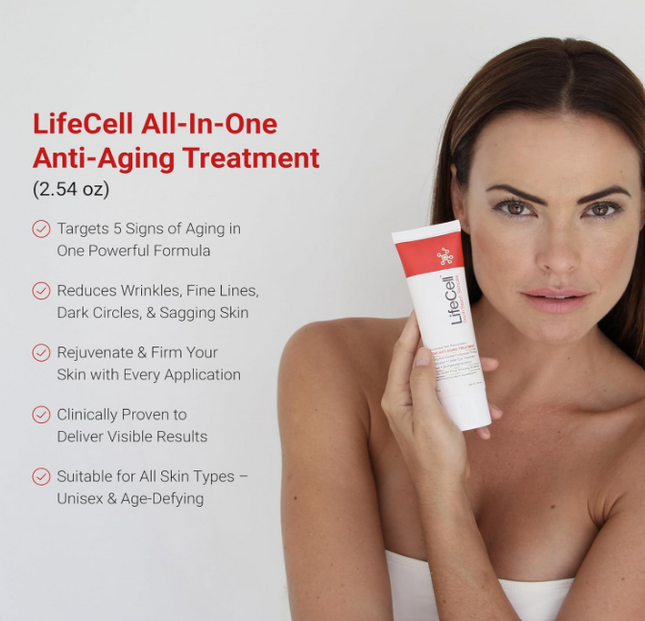LifeCell All-in-One Anti-Aging Treatment (2.54oz) | Smooths Wrinkles, Fine Lines & Dark Circles | Enriched with Retinol, Vitamin C, DMAE & Hyaluronic Acid | Fragrance-Free & Suitable for All Skin Types
