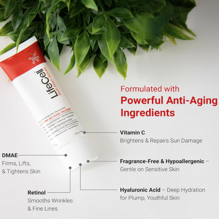 LifeCell All-in-One Anti-Aging Treatment (2.54oz) | Smooths Wrinkles, Fine Lines & Dark Circles | Enriched with Retinol, Vitamin C, DMAE & Hyaluronic Acid | Fragrance-Free & Suitable for All Skin Types