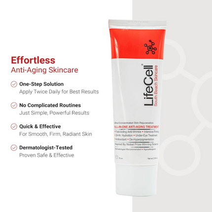 LifeCell All-in-One Anti-Aging Treatment (2.54oz) | Smooths Wrinkles, Fine Lines & Dark Circles | Enriched with Retinol, Vitamin C, DMAE & Hyaluronic Acid | Fragrance-Free & Suitable for All Skin Types