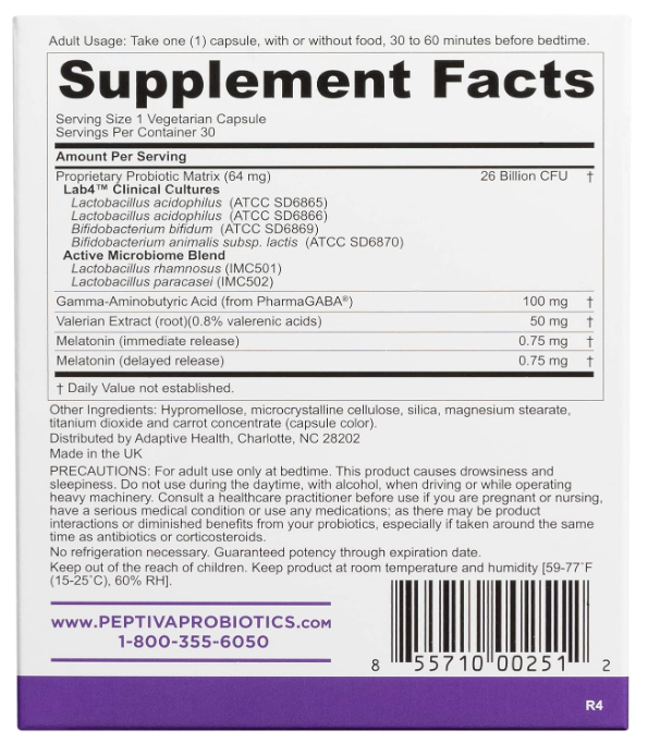 Peptiva Probiotic and Sleep Support 30 Count Digestive Enzyme 30 Count