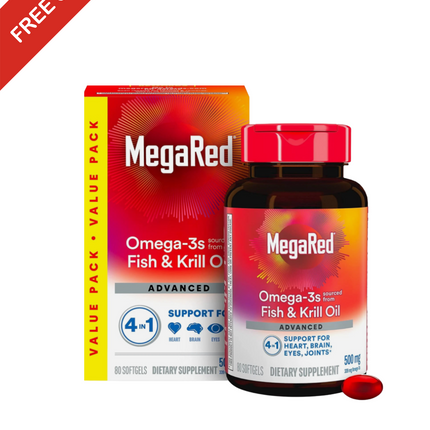 Megared Omega 3 Fish Oil & Antarctic Krill Oil Softgels for Brain, Heart, Joints