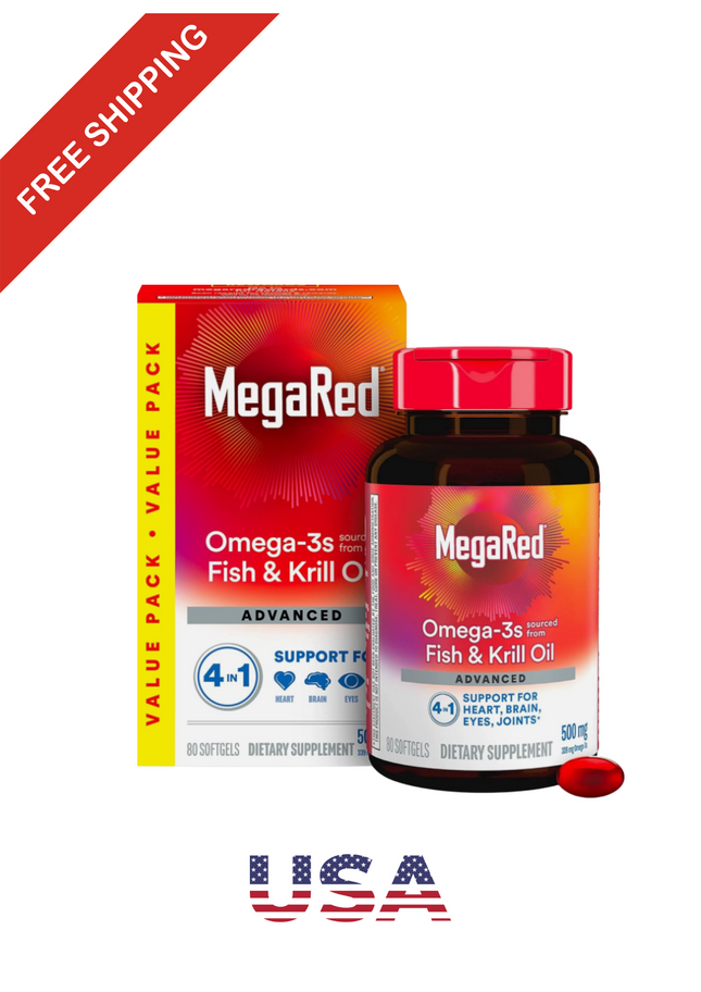 Megared Omega 3 Fish Oil & Antarctic Krill Oil Softgels for Brain, Heart, Joints