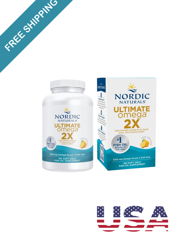 Nordic Naturals Ultimate Omega 2X, Lemon Flavor - 180 Soft Gels - 2150 mg Omega-3 - High-Potency Fish Oil with EPA & DHA - Promotes Brain & Heart Health - Non-GMO - 90 Servings