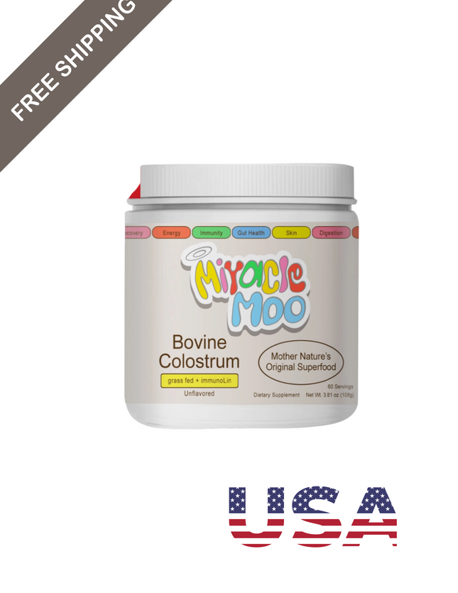 Miracle Moo Mother Natures Bovine Colostrum grassfed+ immunolin Supplement 60 SV