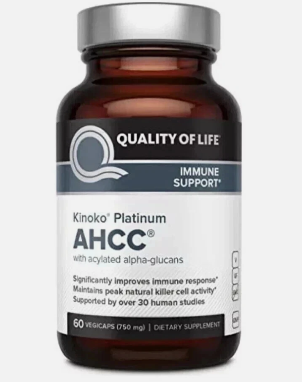Kinoko Platinum AHCC Supplement, QUALITY OF LIFE –750mg of AHCC, 60 vegicaps