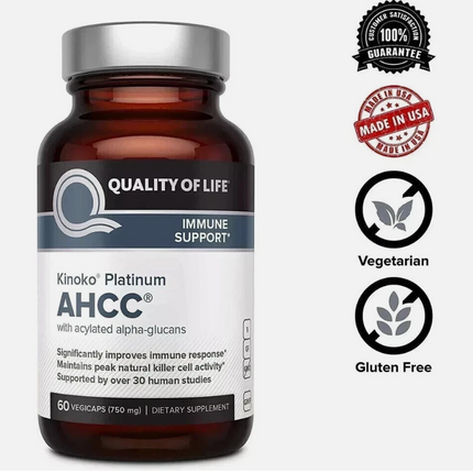 Kinoko Platinum AHCC Supplement, QUALITY OF LIFE –750mg of AHCC, 60 vegicaps