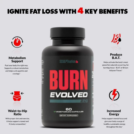 Sculpt Nation Burn Evolved-Fat Burner Weight Loss Thermogenic Metabolism Support Free Shipping