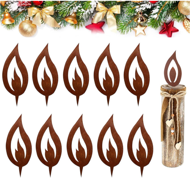 Set of 10 Rust-Effect Christmas Tree Candles – 10cm Garden Holiday Decorations